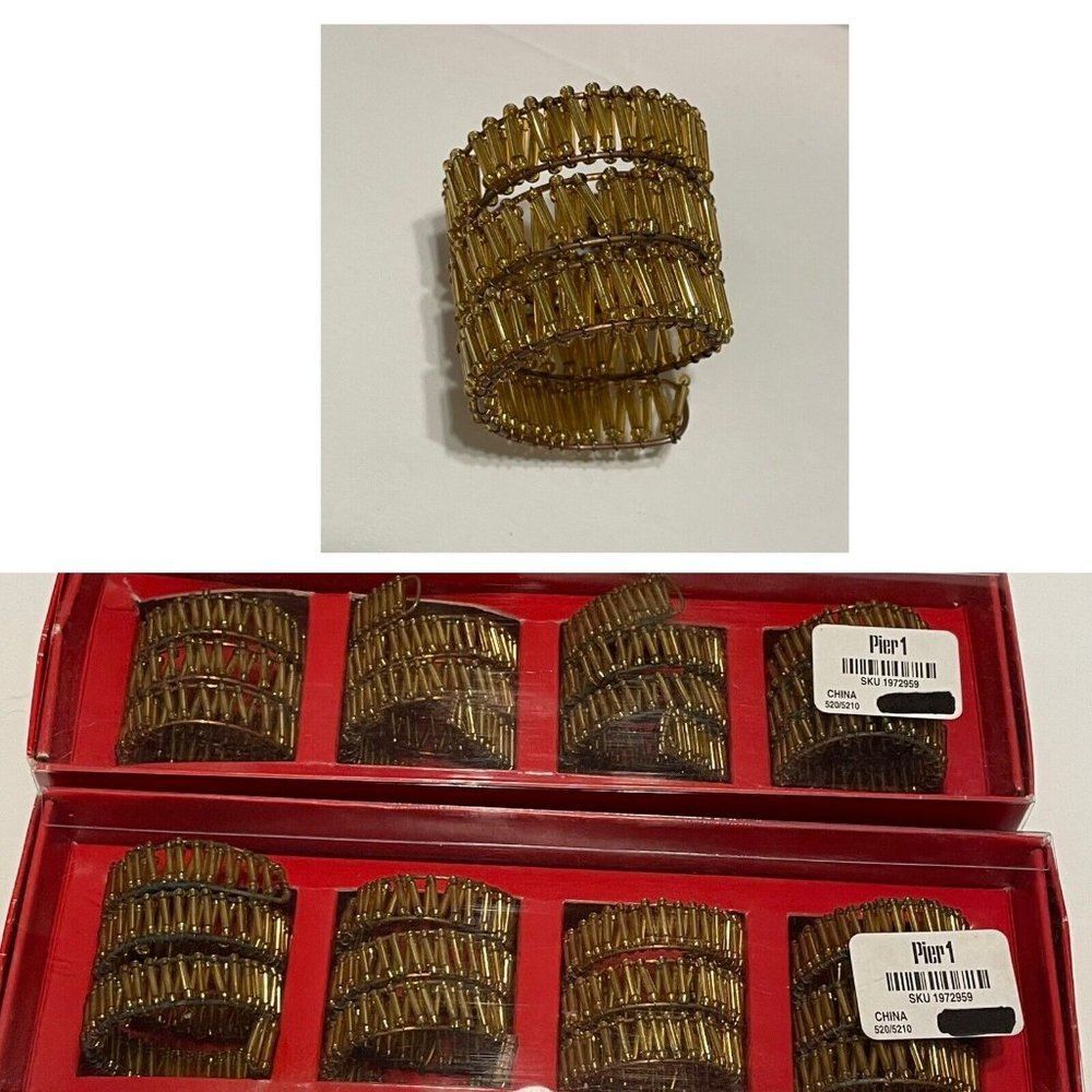 8 - Pier One Imports Jeweled Napkin Rings Beaded Spiral Napkin Rings Gold Tone
